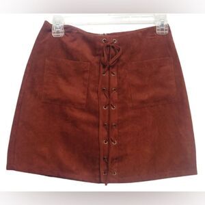 💕5️⃣for25 Sweet Wanderer Copper Faux Suede Front Tie skirt